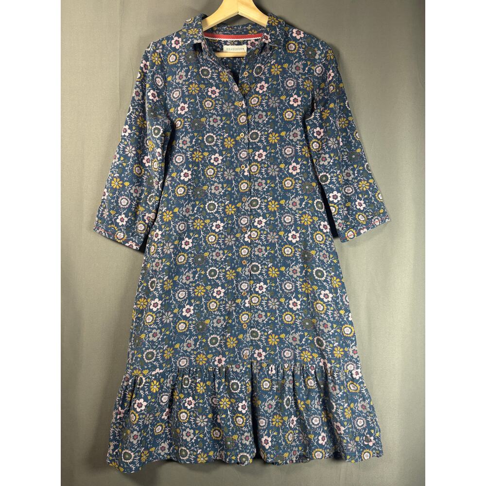 Brakeburn Dress Women's 8 Folk Floral Corduory Drop Waist Button Front Casual